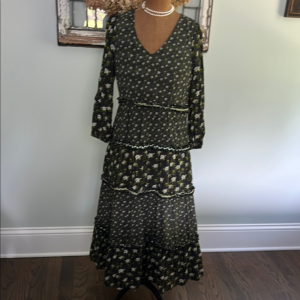 Anthropologie Black and White Bell Sleeve Tiered Dress